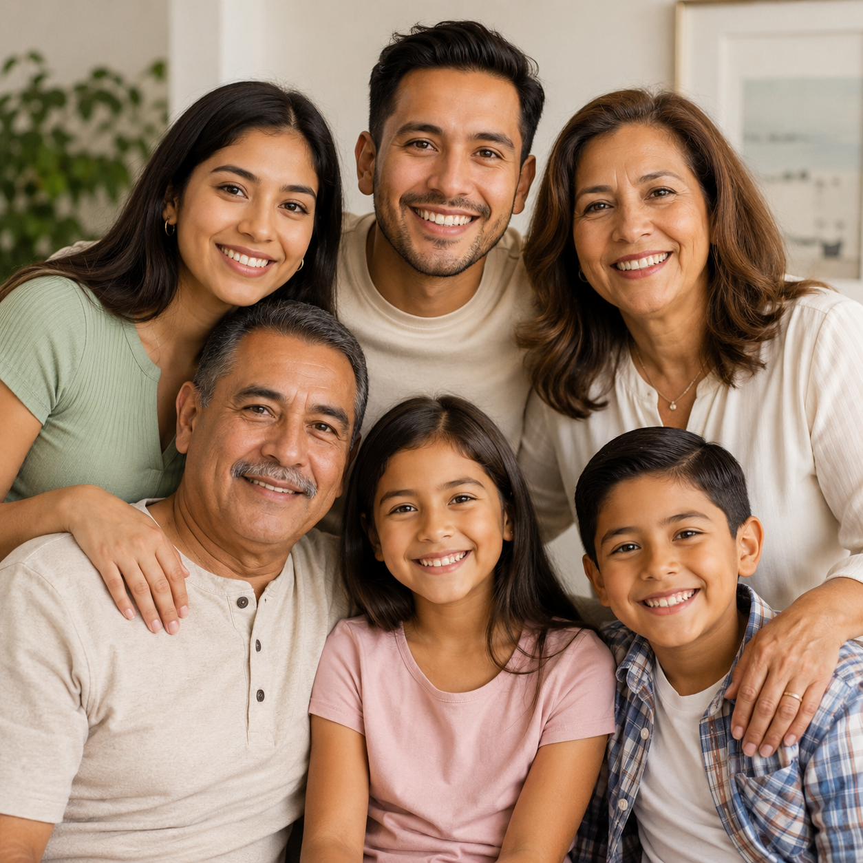 Familia latina feliz protegida por Sol del Caribe Insurance en Miami